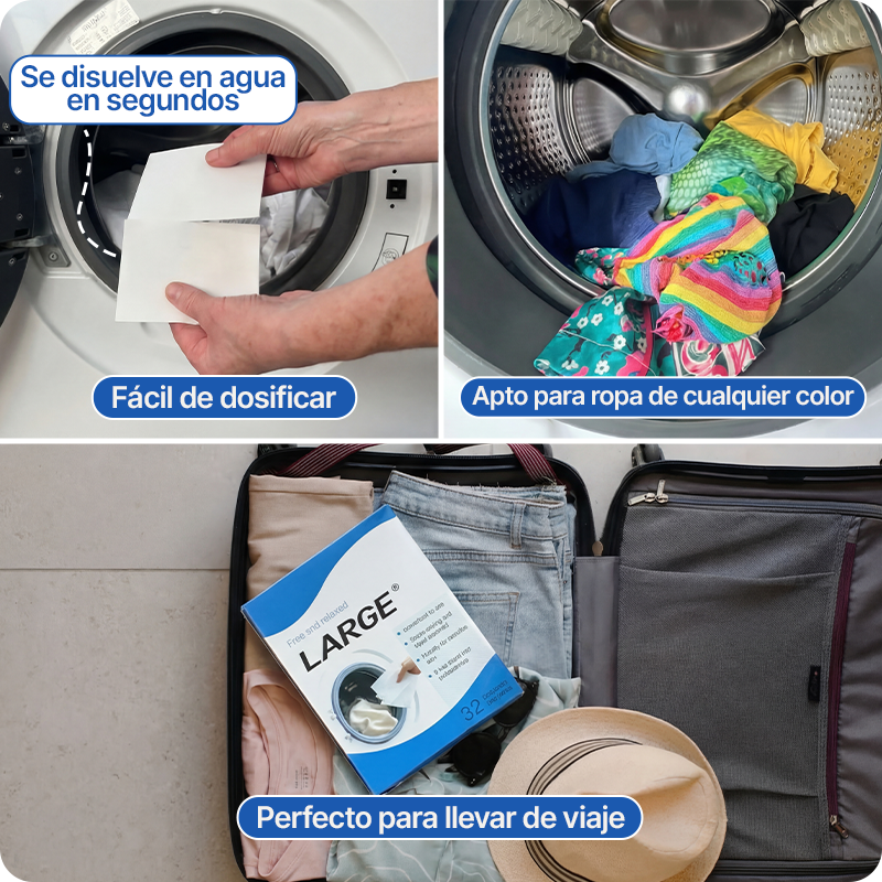 32 Hojas de Detergente Jabon ecológico para ropa LARGE