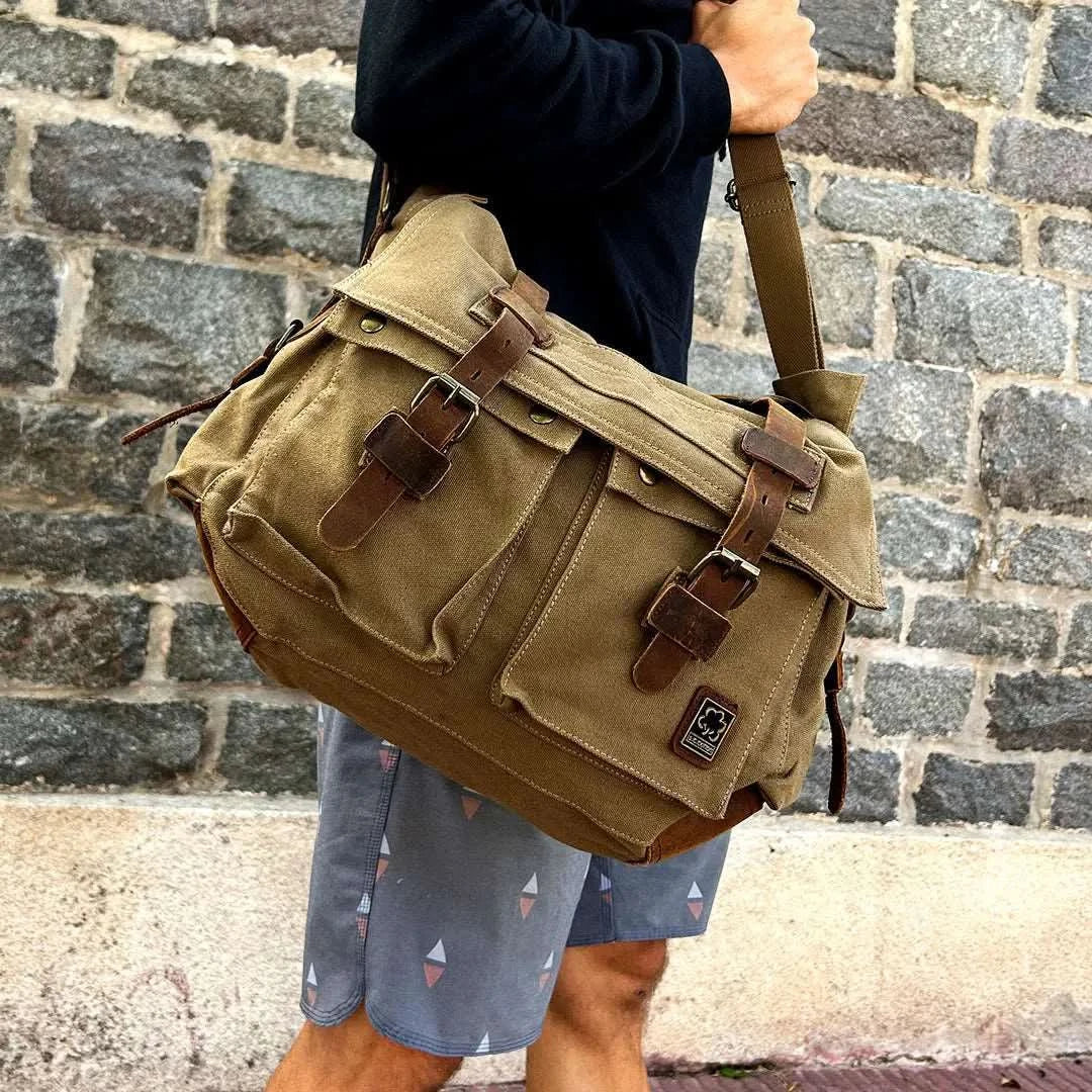 Bolso de Lona y Cuero Gran Capacidad Diseño Vintage