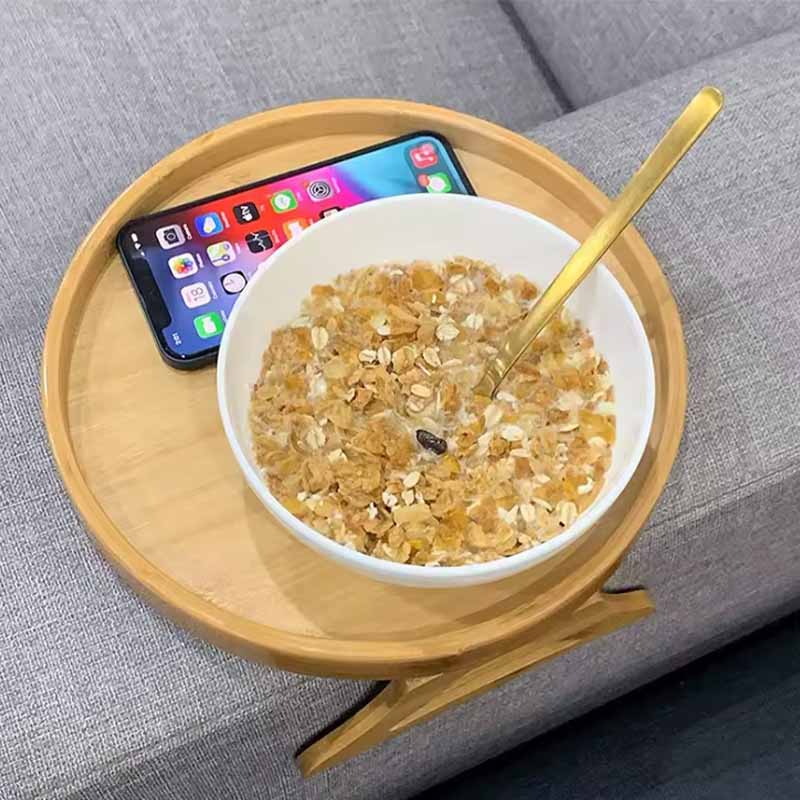 Bandeja de Bambu Circular para Sofa con Clips