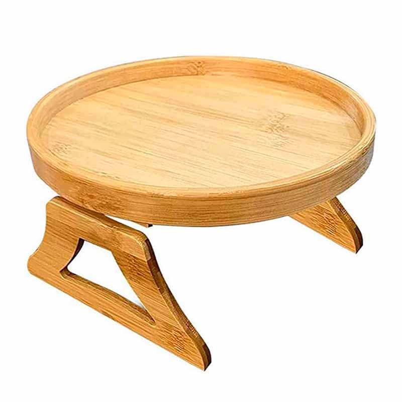 Bandeja de Bambu Circular para Sofa con Clips