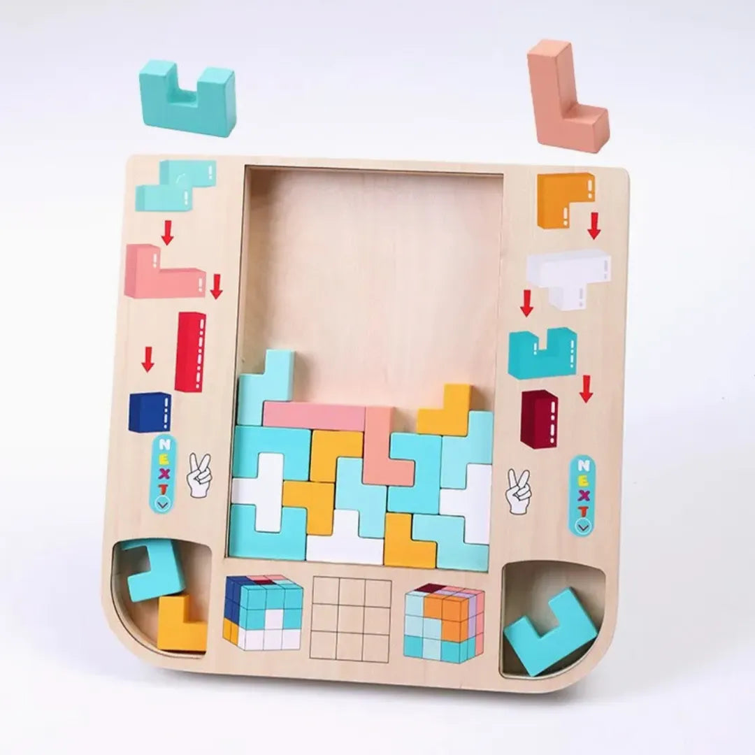 Juego Rompe Cabezas Tetris 3D de Madera