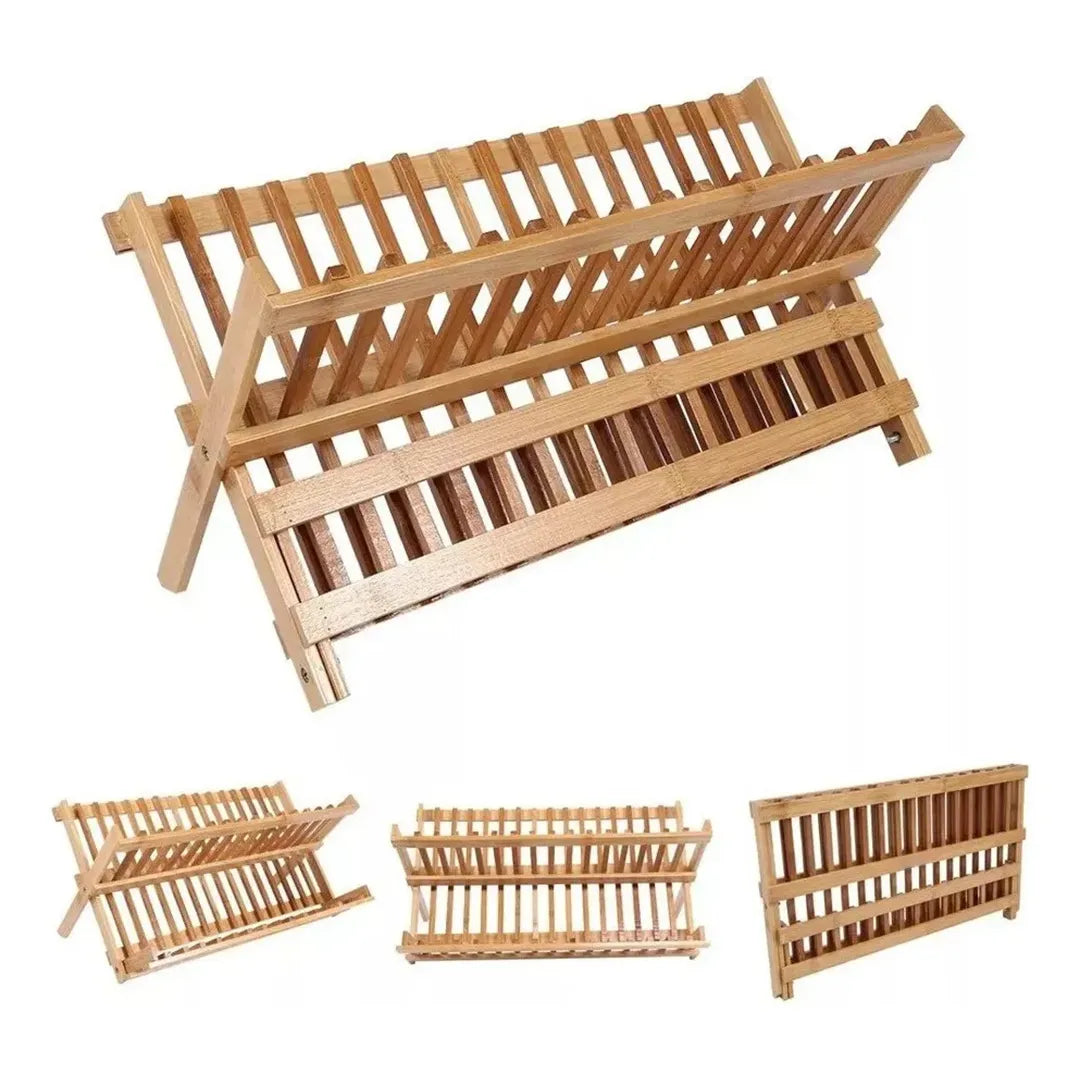 Organizador Escurridor de Vajilla de Bambú Plegable