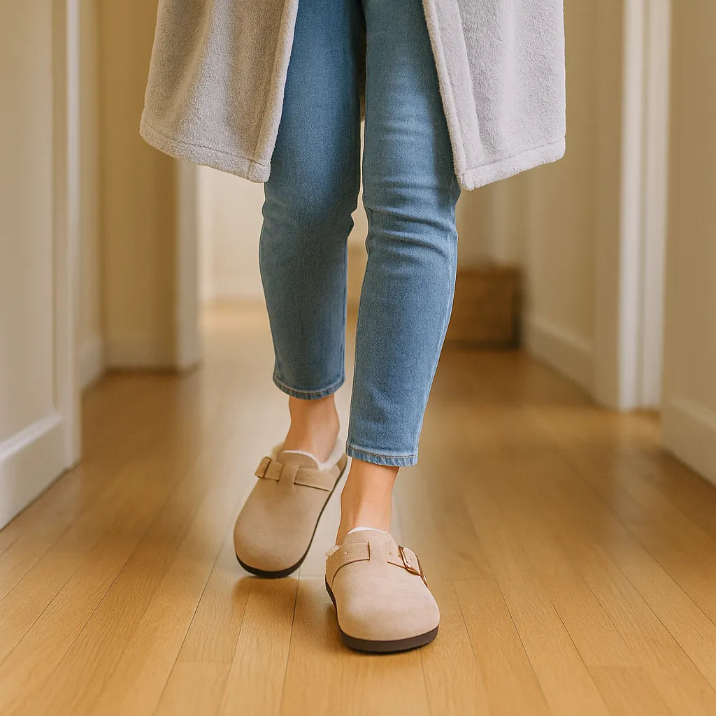 Zapatillas Clogs Fuzzy en Gamuza con Corderito