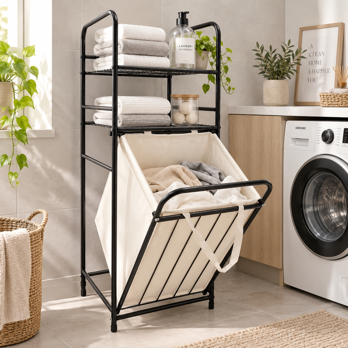 Estante Organizador 3 Niveles con Canasto para Ropa