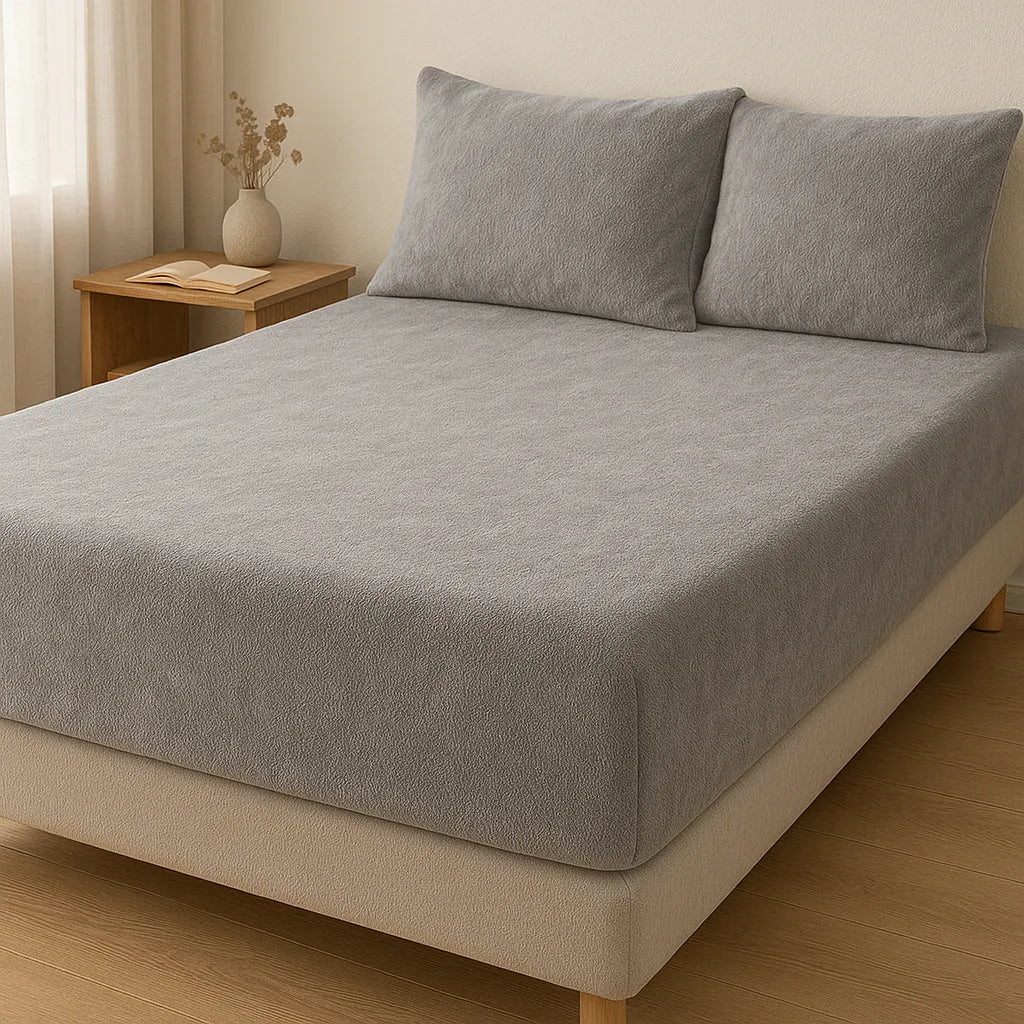 Sabana Bajera de Colchón Termica Terciopelo Con Fundas