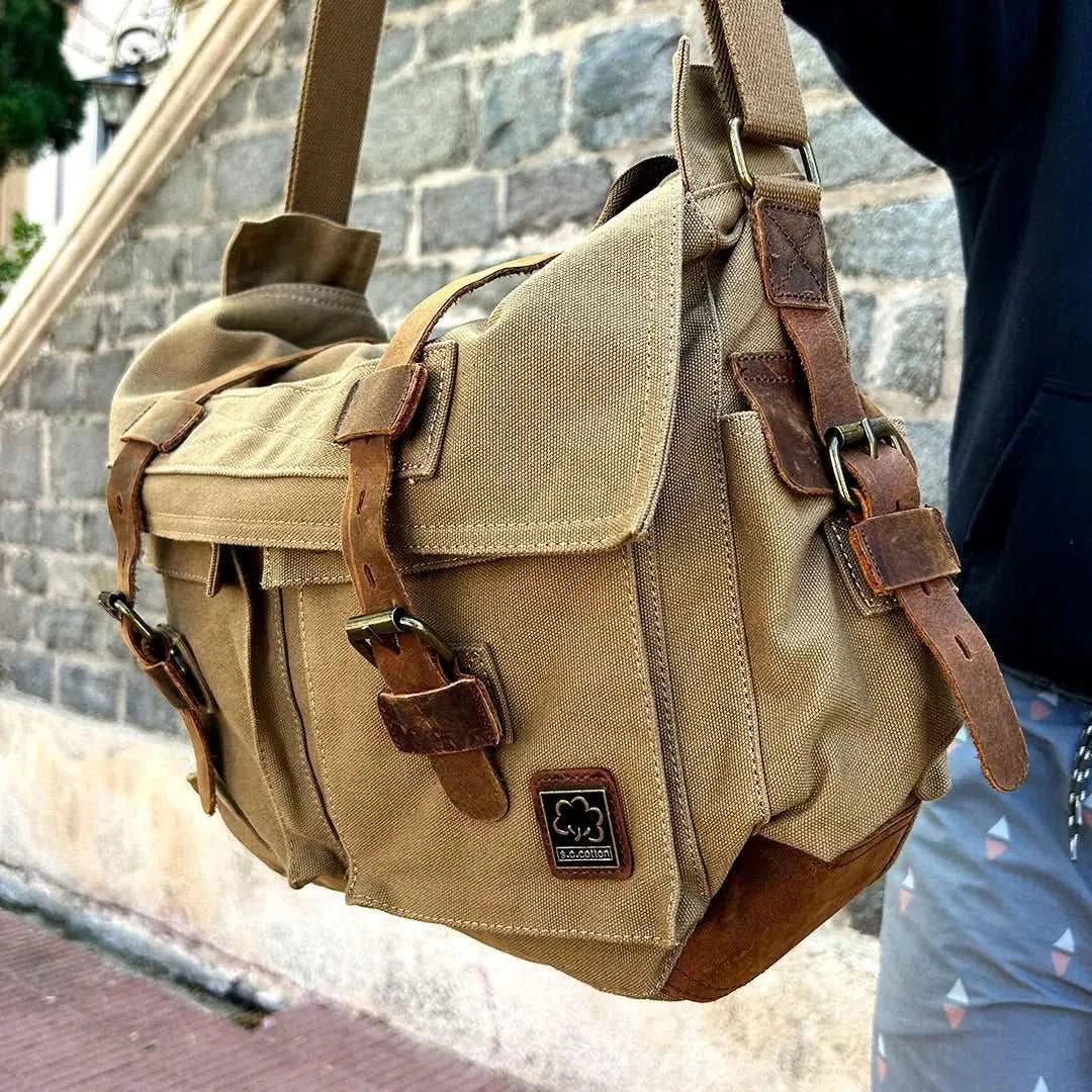 Bolso de Lona y Cuero Gran Capacidad Diseño Vintage