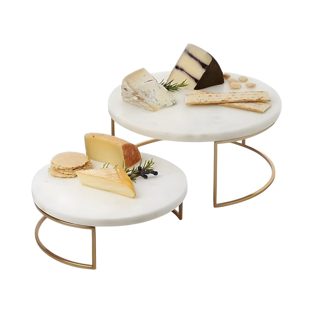 Set 2 Soportes Marmol 25x10cm 20x7cm Dorado y Blanco