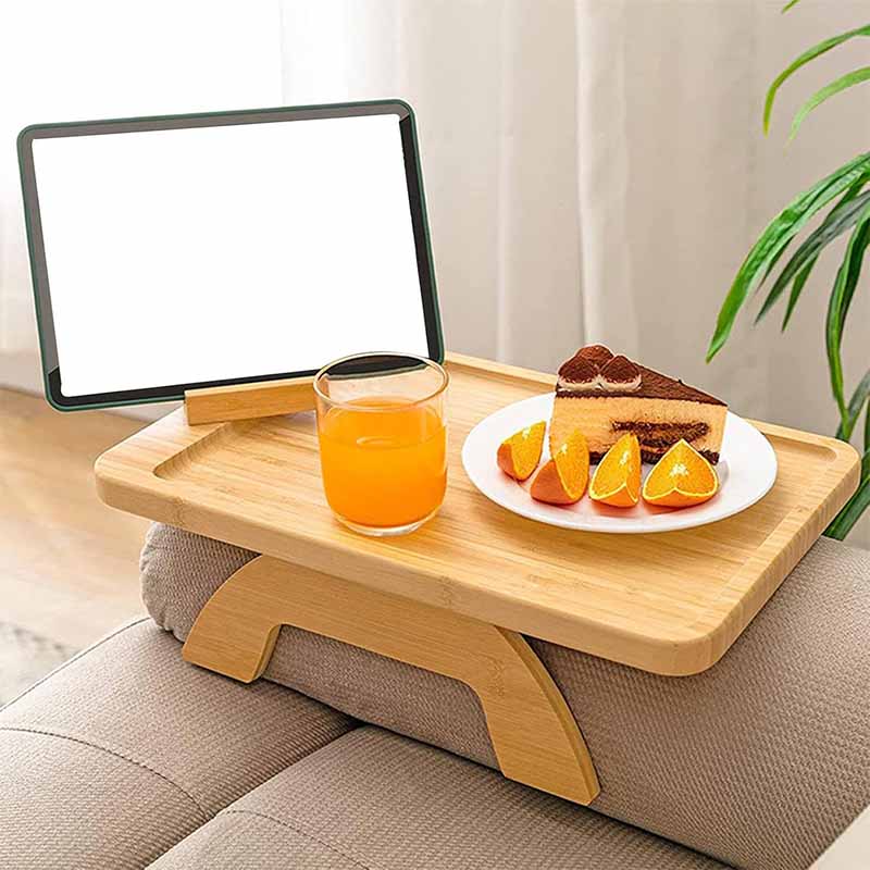 Bandeja de Bambu Rectangular para Sofa con Clips