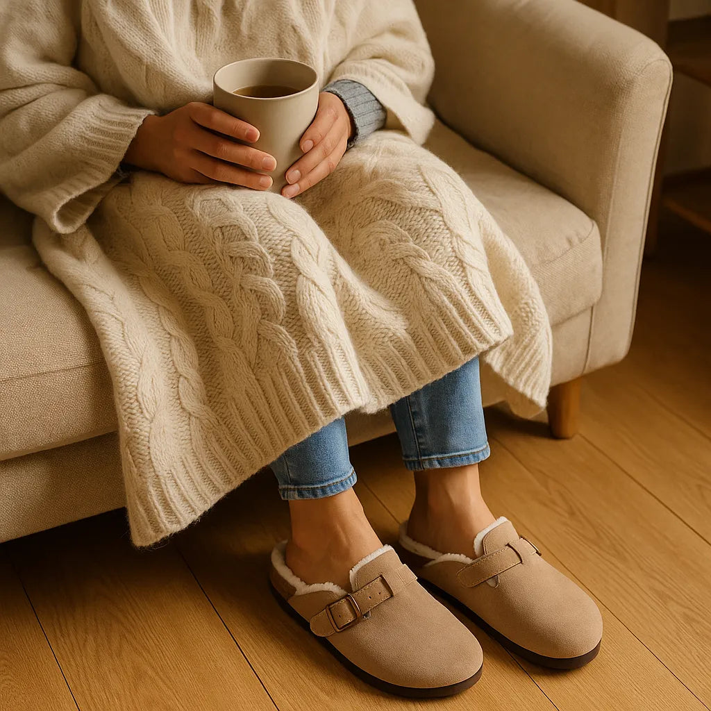 Zapatillas Clogs Fuzzy en Gamuza con Corderito