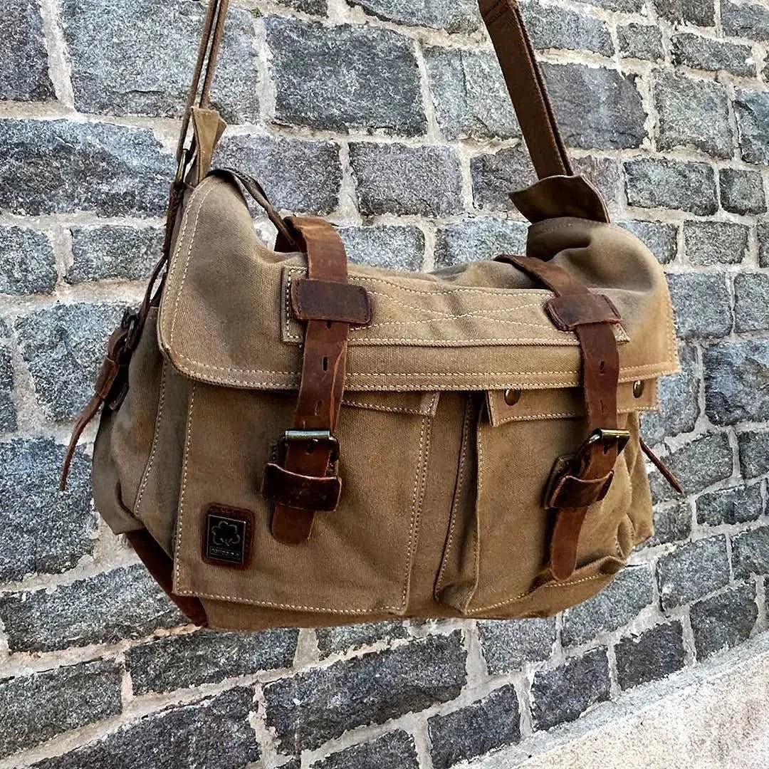 Bolso de Lona y Cuero Gran Capacidad Diseño Vintage