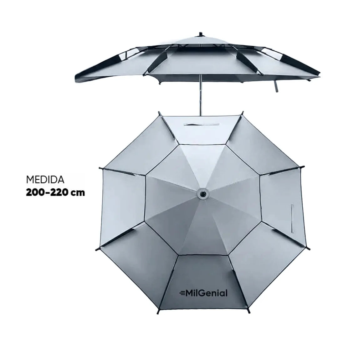 Sombrilla de Acero 360° con Protección Solar y Estaca