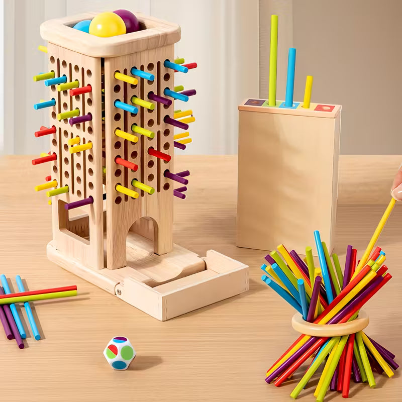 Juego de Logica Torre de Madera con Pelotas y Palitos