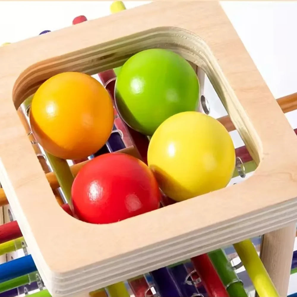 Juego de Logica Torre de Madera con Pelotas y Palitos