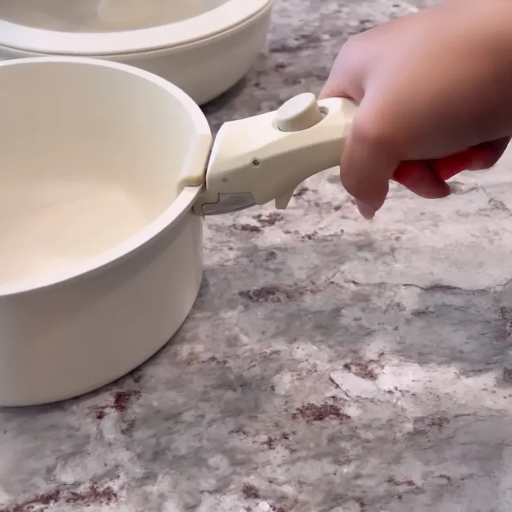 Juego de 3 Ollas y Sartenes Antiahderente Mango Extraible