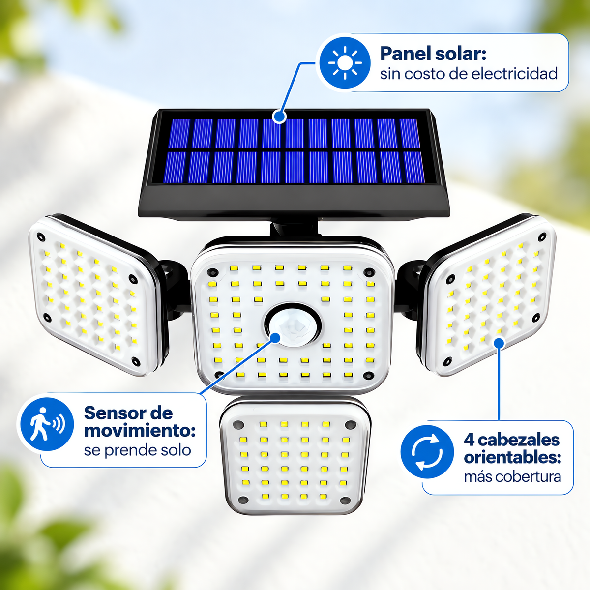 Foco con Panel Solar con 4 Focos Extensible