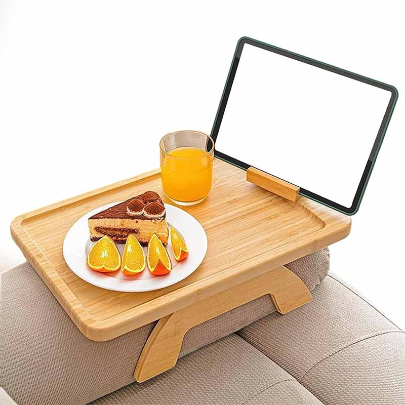 Bandeja de Bambu Rectangular para Sofa con Clips
