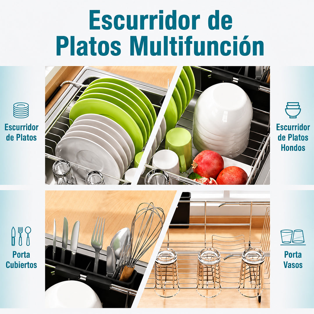 Escurridor de Platos Retráctil para Fregadero de Cocina