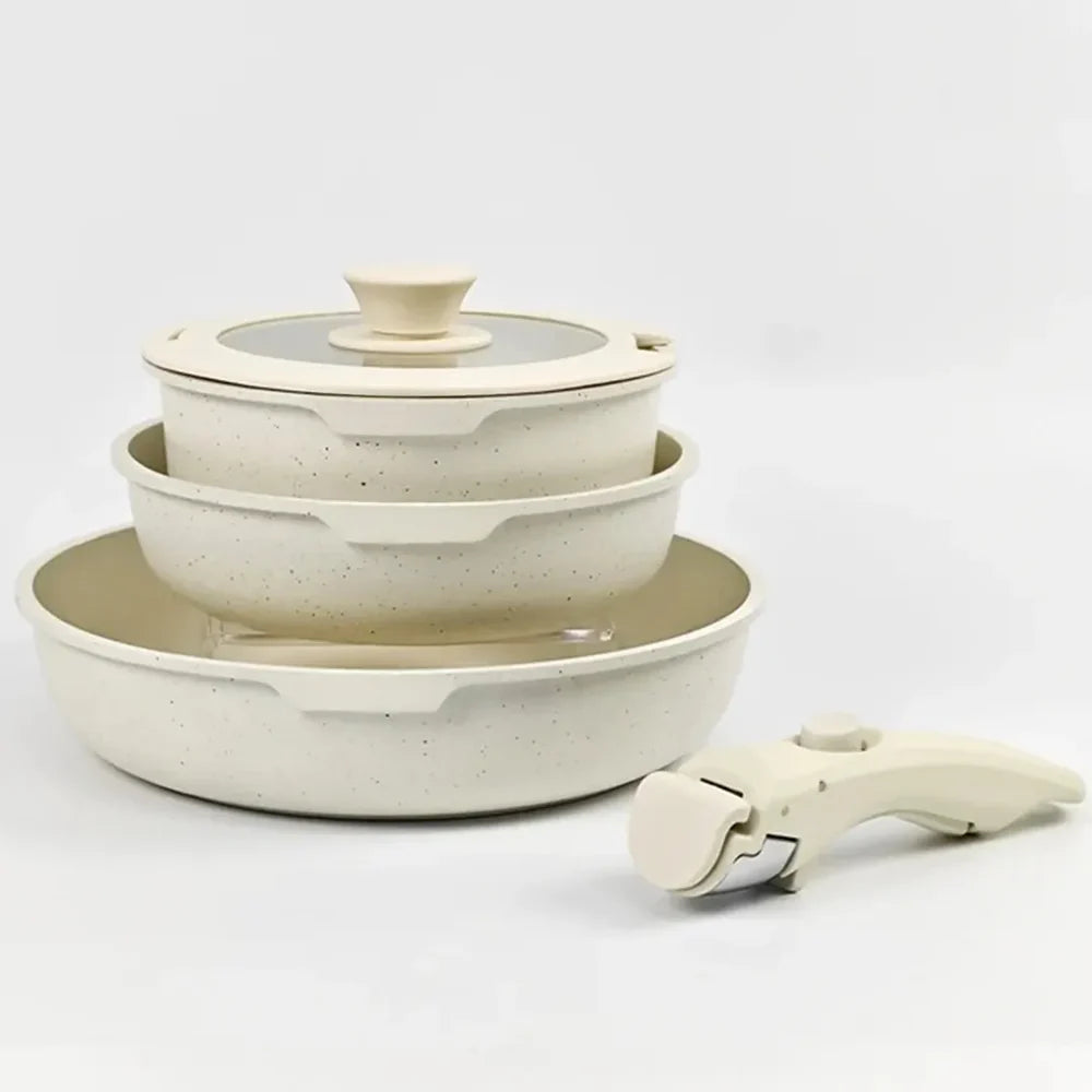 Juego de 3 Ollas y Sartenes Antiahderente Mango Extraible