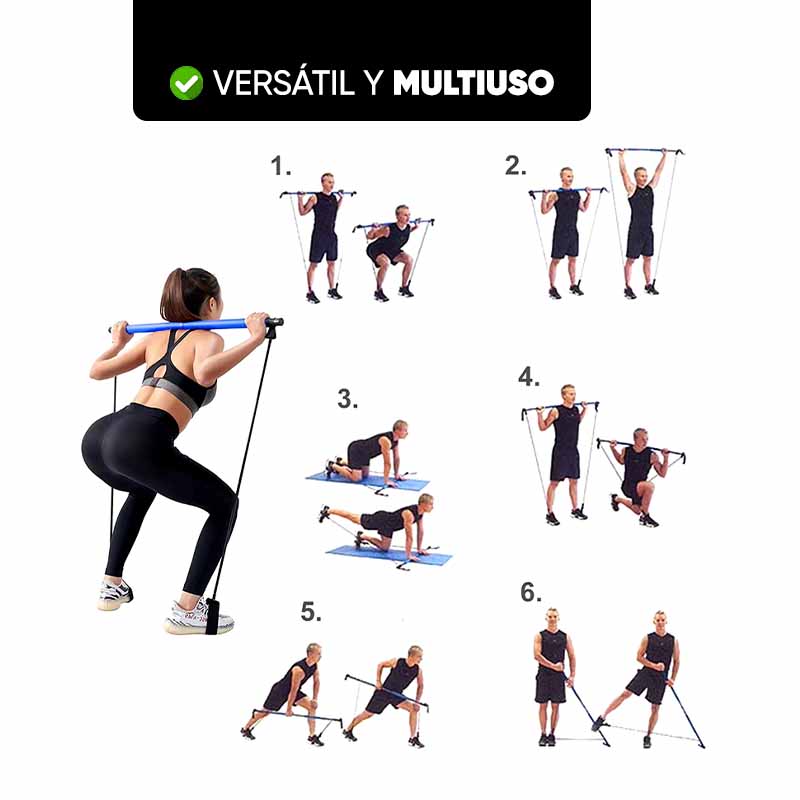 Barra de Pilates de Entrenamiento con Bandas.