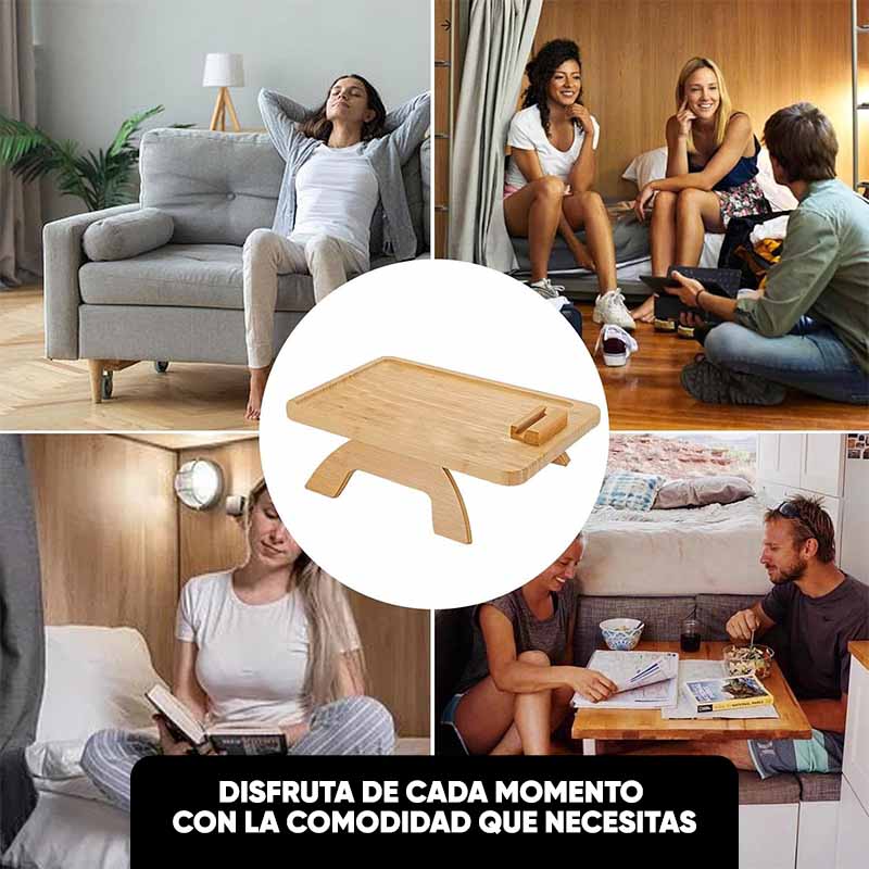 Bandeja de Bambu Rectangular para Sofa con Clips