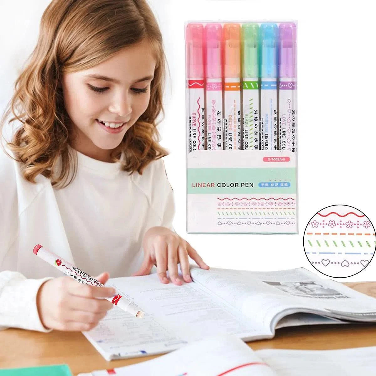 Set de 6 Marcadores con Punta y Rodillo Diseños Variados