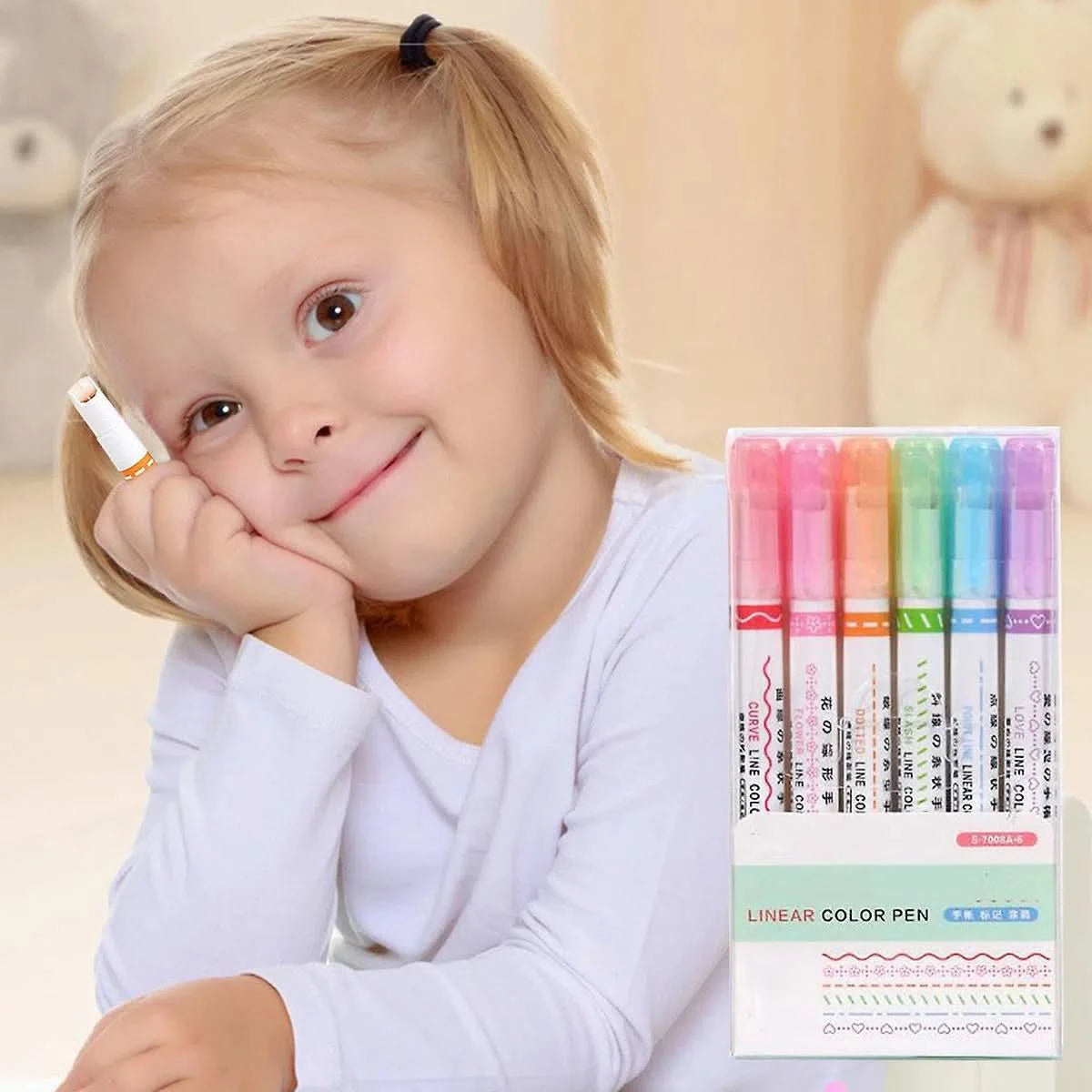 Set de 6 Marcadores con Punta y Rodillo Diseños Variados