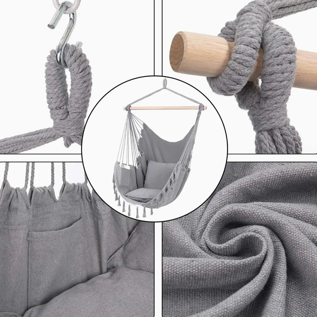 Silla Hamaca Colgante en Macramé con Bolsillo