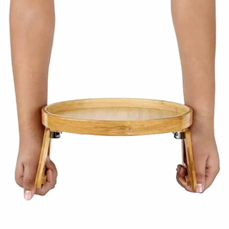 Bandeja de Bambu Circular para Sofa con Clips