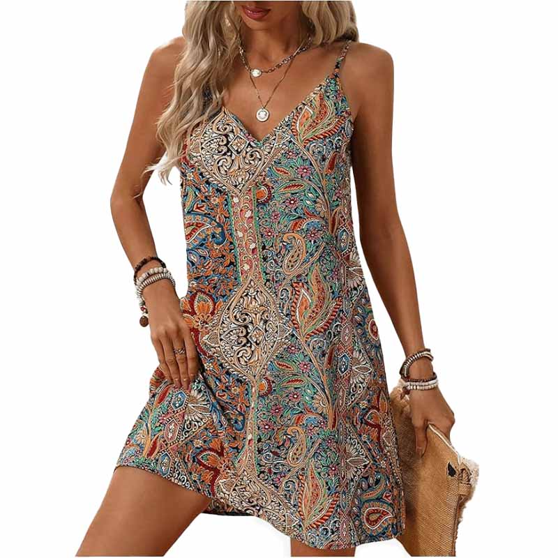 Vestido Corto con Estampado Paisley