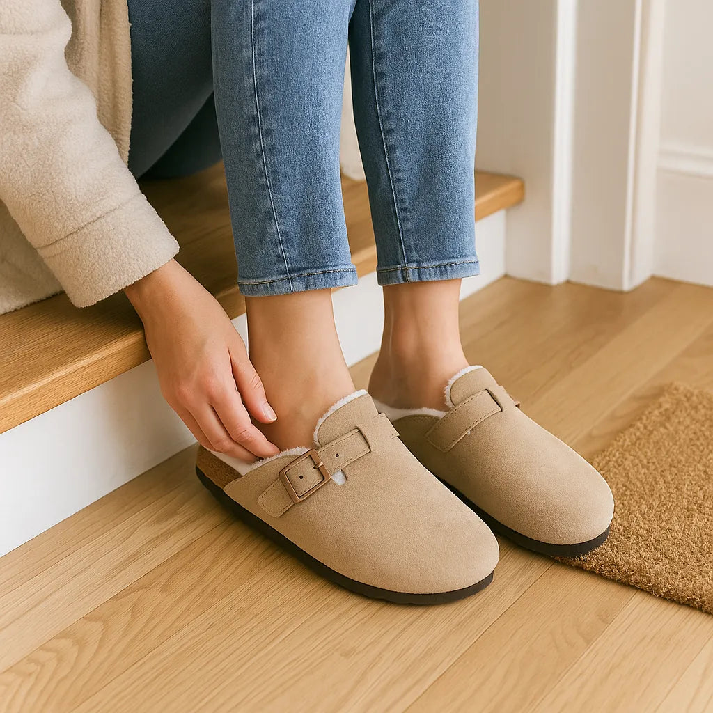 Zapatillas Clogs Fuzzy en Gamuza con Corderito