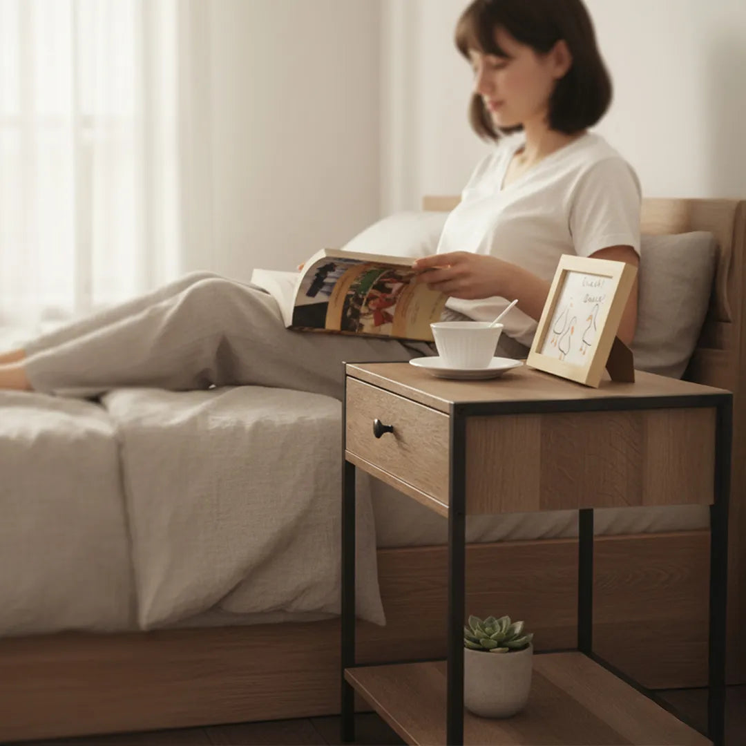 Mesa de Luz de Hierro y mdf Desarmable con 1 Cajon