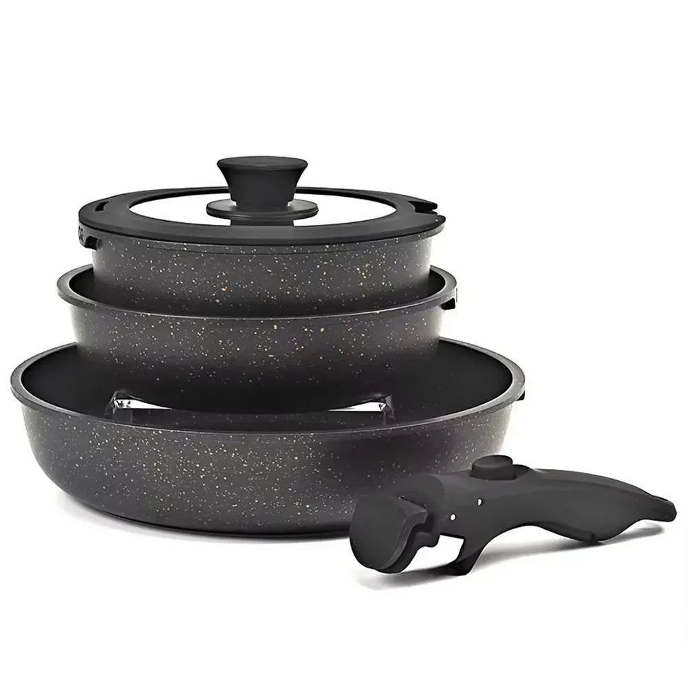 Juego de 3 Ollas y Sartenes Antiahderente Mango Extraible