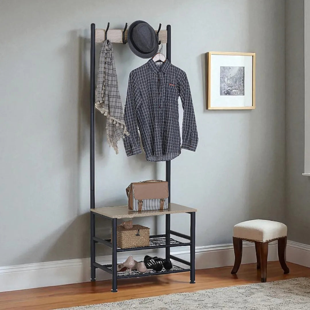 Perchero Zapatera con 3 Estantes de Hierro y Mdf