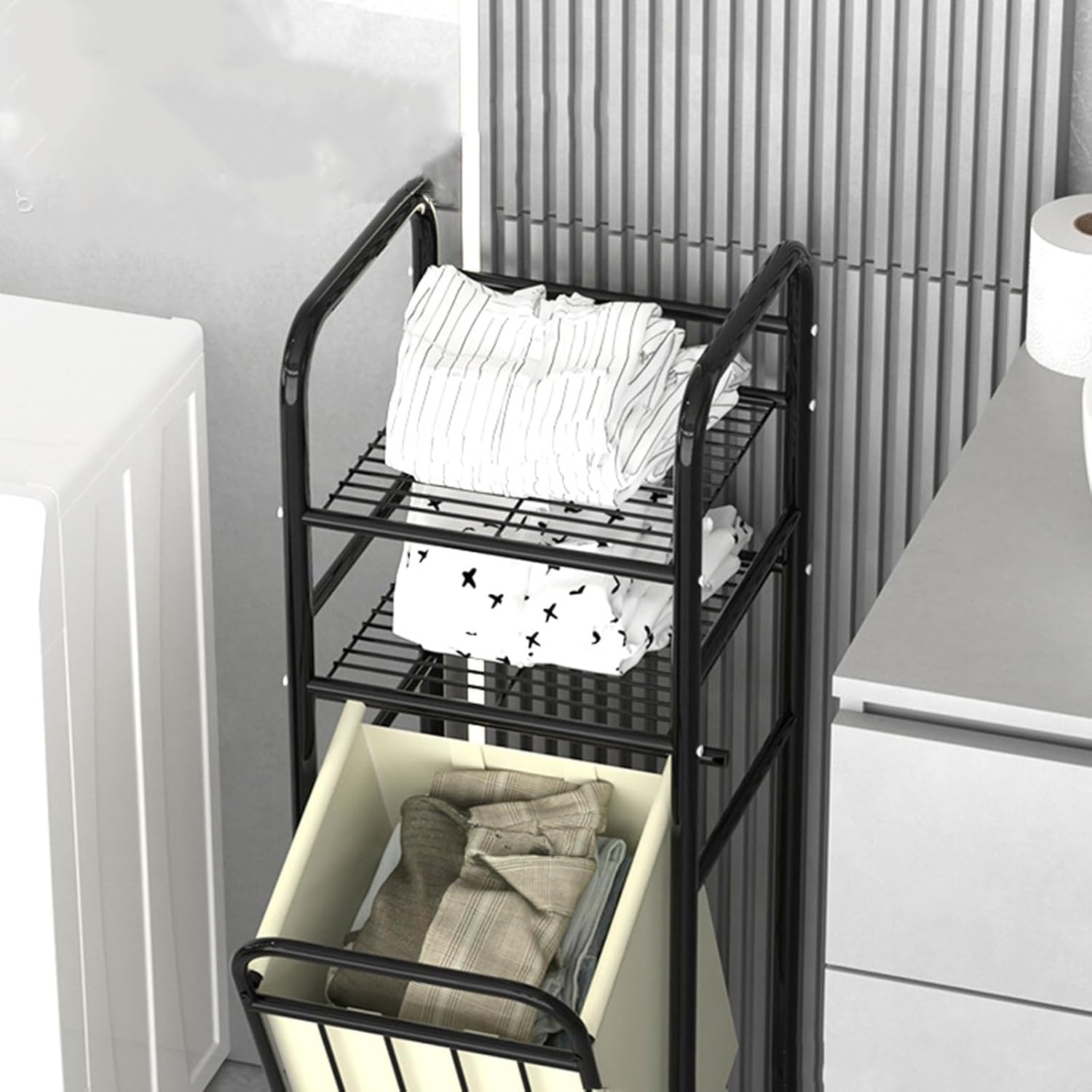 Estante Organizador 3 Niveles con Canasto para Ropa