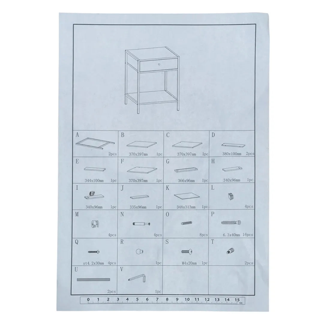 Mesa de Luz de Hierro y mdf Desarmable con 1 Cajon