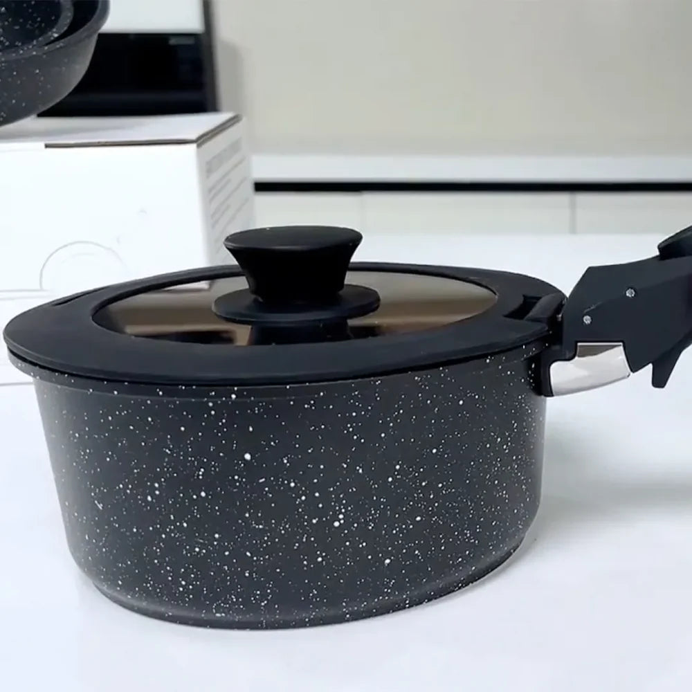 Juego de 3 Ollas y Sartenes Antiahderente Mango Extraible