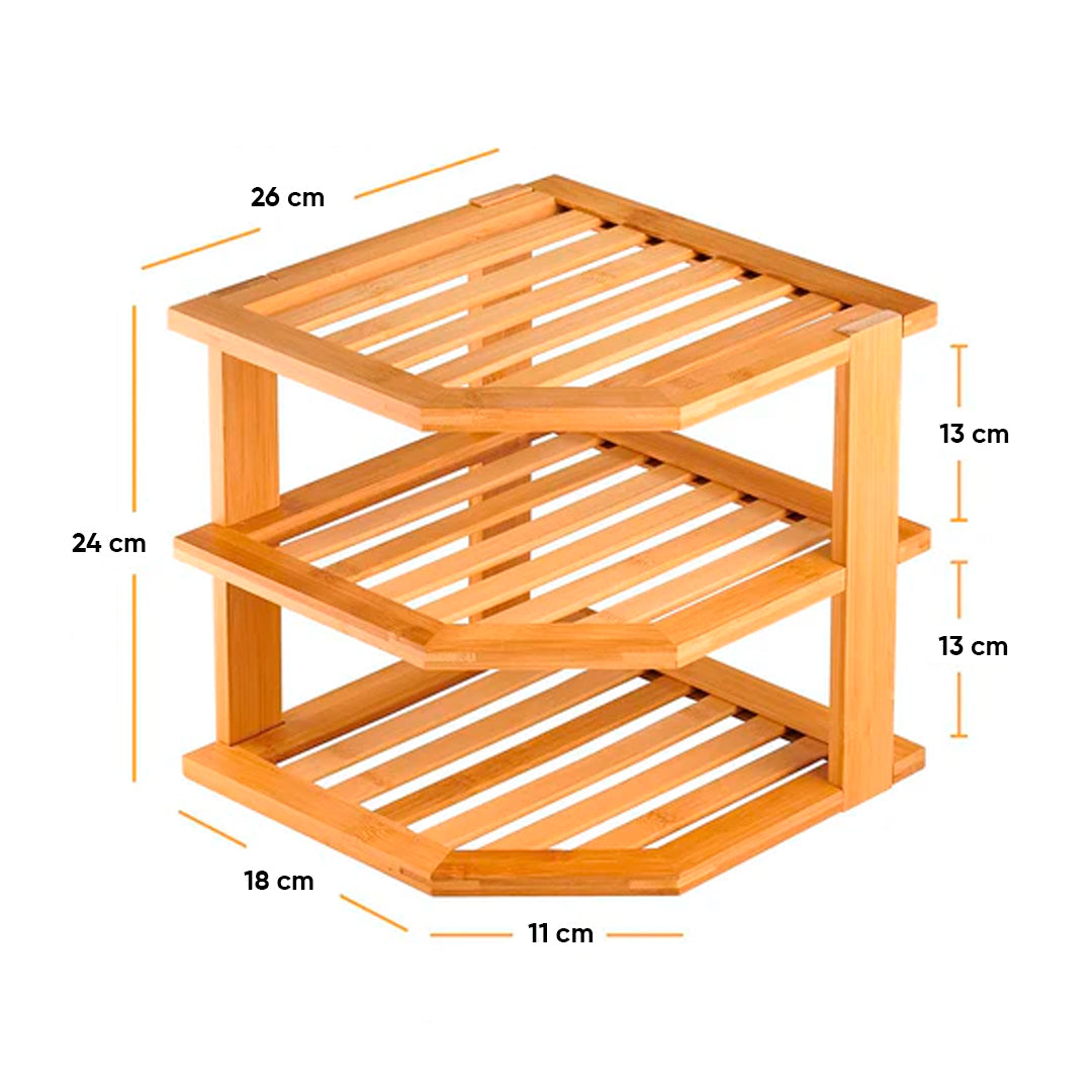 Organizador de Platos 3 Niveles en Bambú Ahorra Espacio