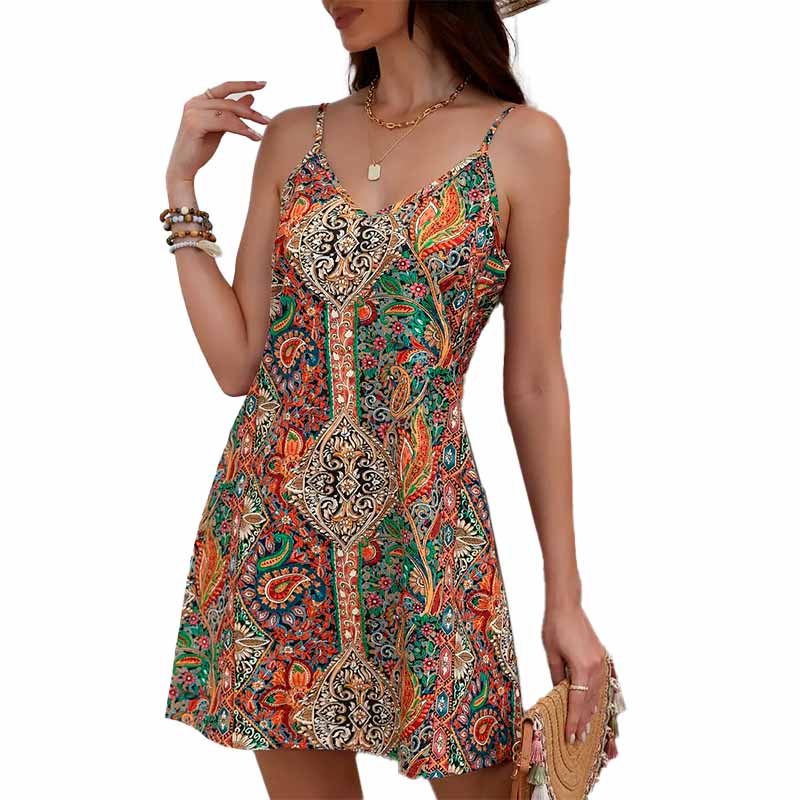 Vestido Corto con Estampado Paisley