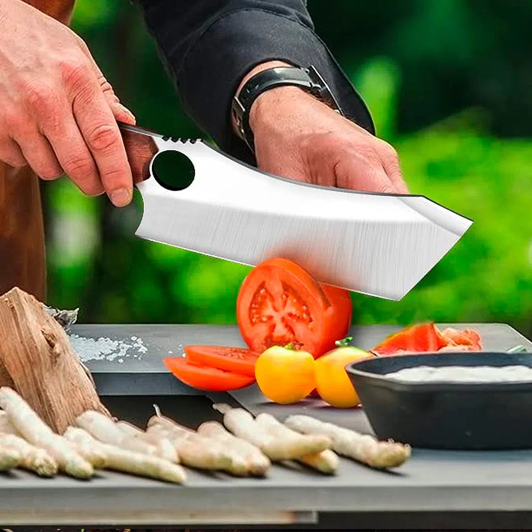 Cuchillo Hacha de cocina Kobe con mango de madera