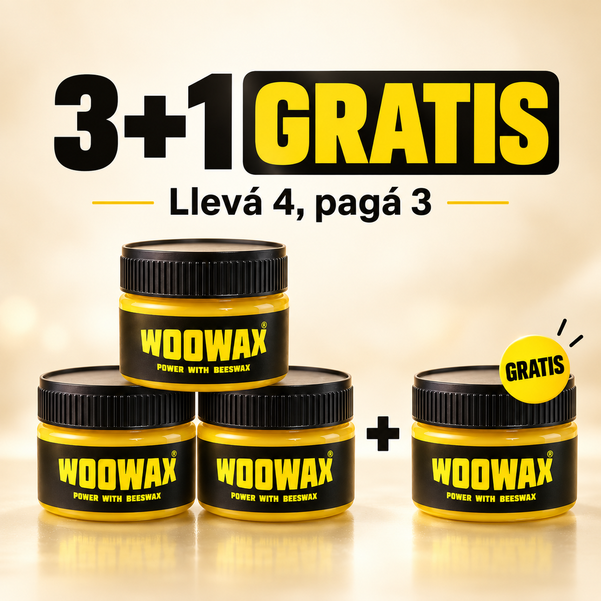 Pack de 3 + 1 GRATIS - Lustrador de Muebles y Madera de Cera de Abejas WooWax