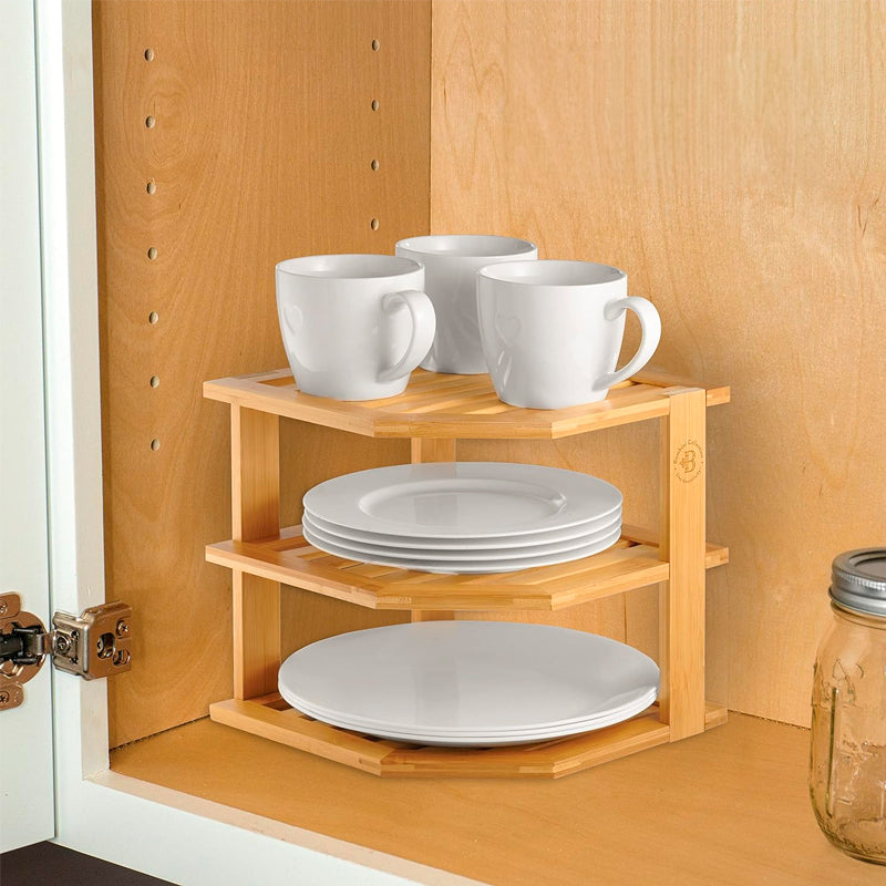 Organizador de Platos 3 Niveles en Bambú Ahorra Espacio