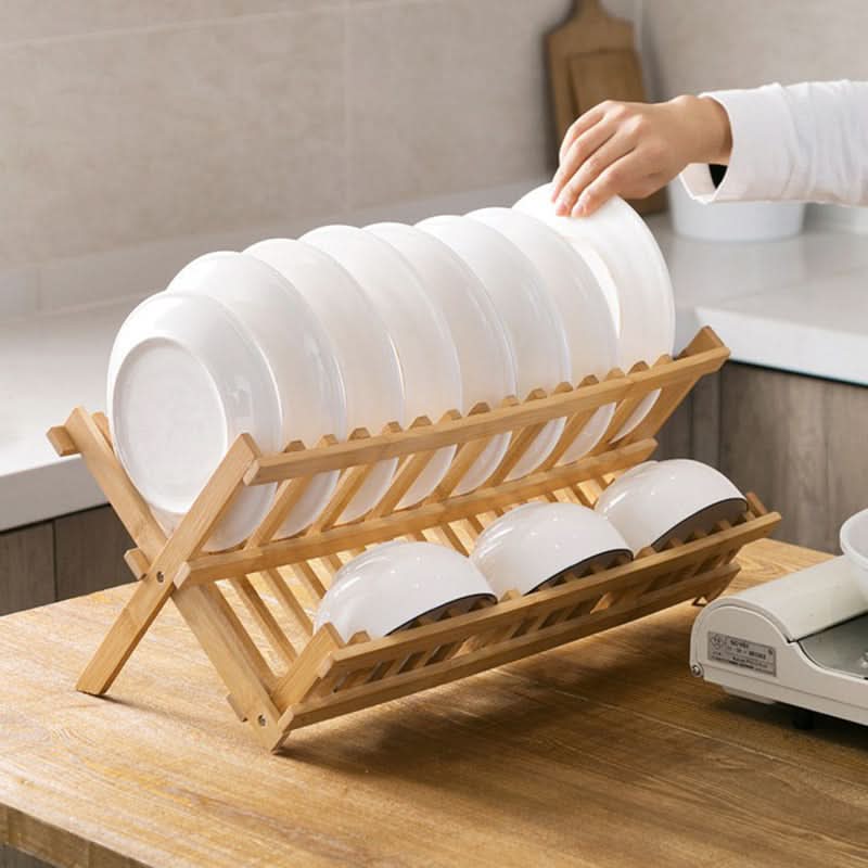 Organizador Escurridor de Vajilla de Bambú Plegable
