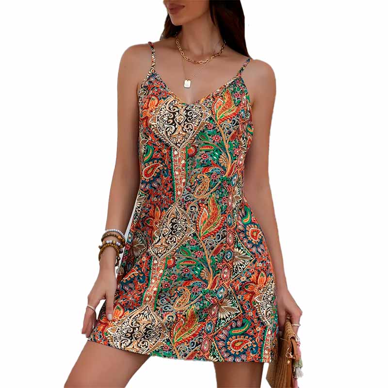 Vestido Corto con Estampado Paisley