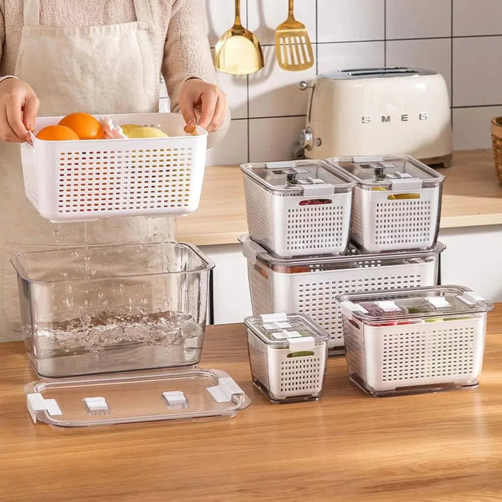Set de 3 Tupper Organizador Alimentos Apilables con Canasto