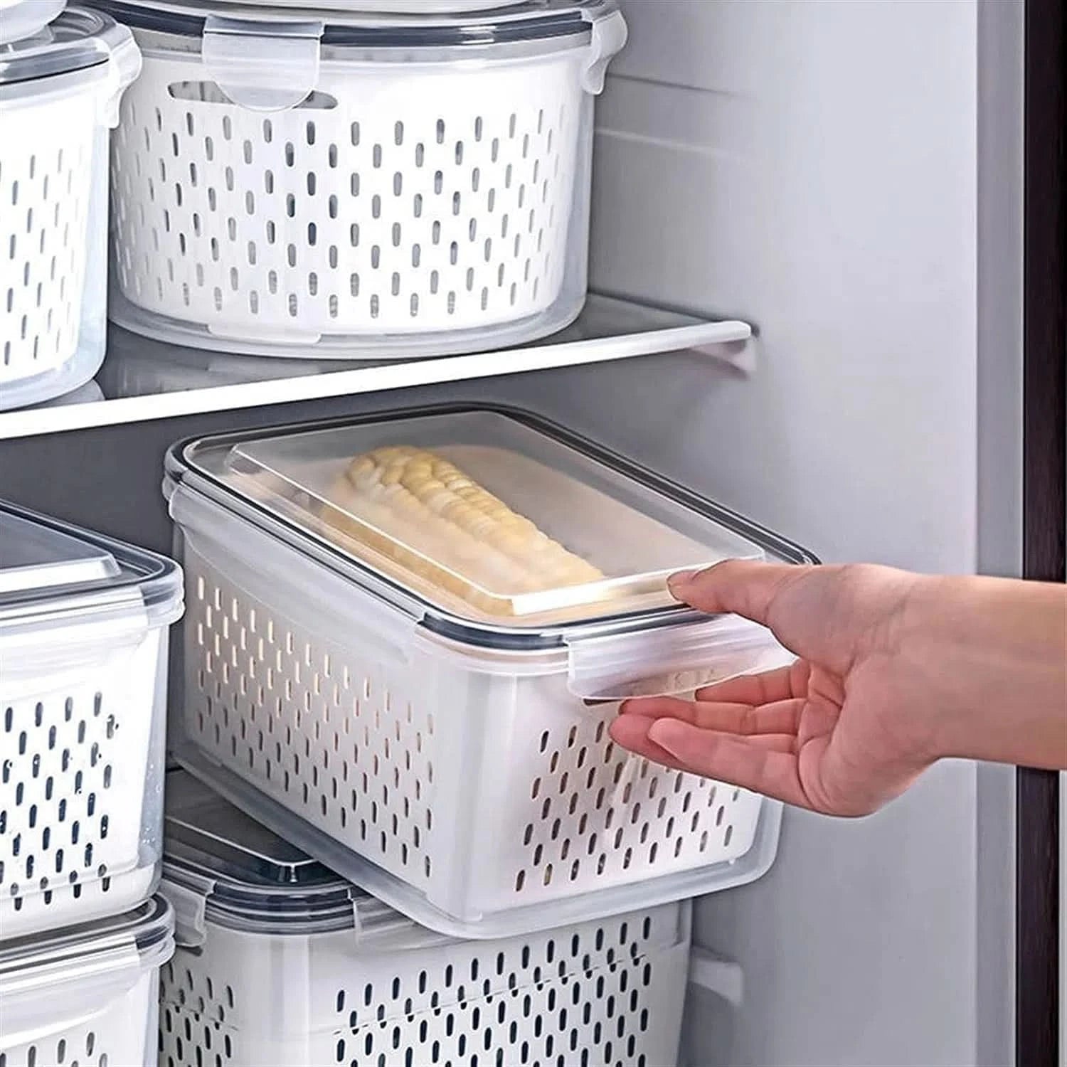 Set de 3 Tupper Organizador Alimentos Apilables con Canasto