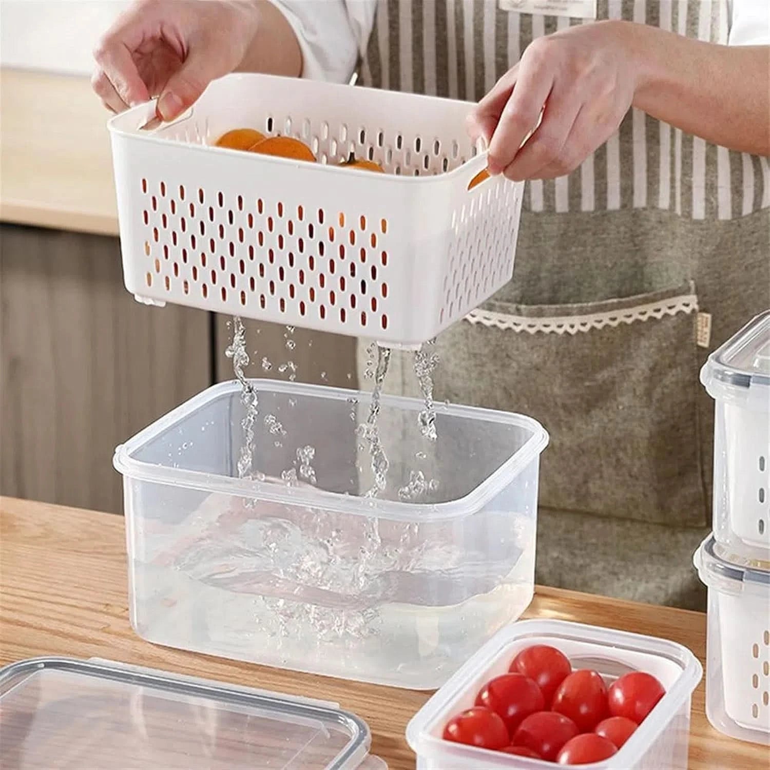 Set de 3 Tupper Organizador Alimentos Apilables con Canasto