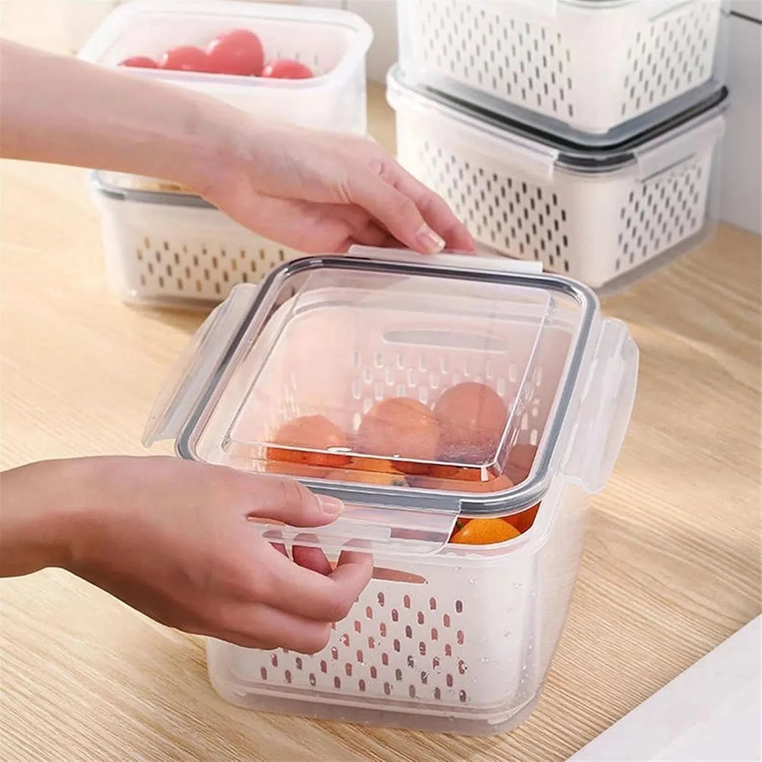 Set de 3 Tupper Organizador Alimentos Apilables con Canasto