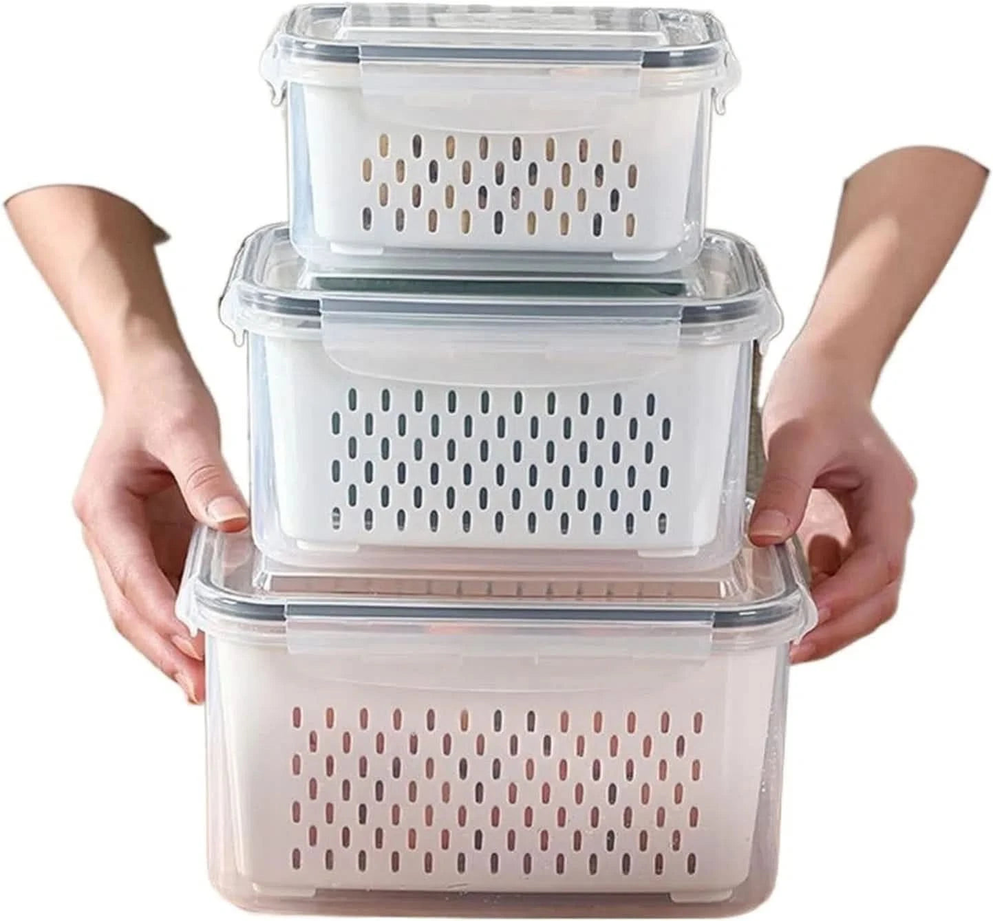 Set de 3 Tupper Organizador Alimentos Apilables con Canasto