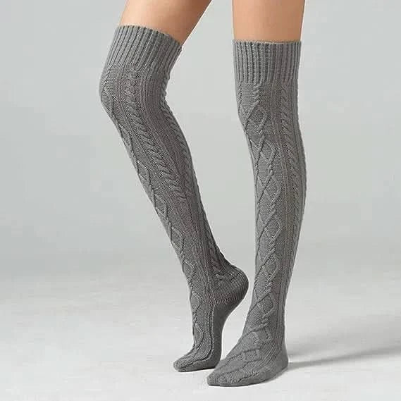 Medias Largas Tejidas de Punto Trenzado para Mujer