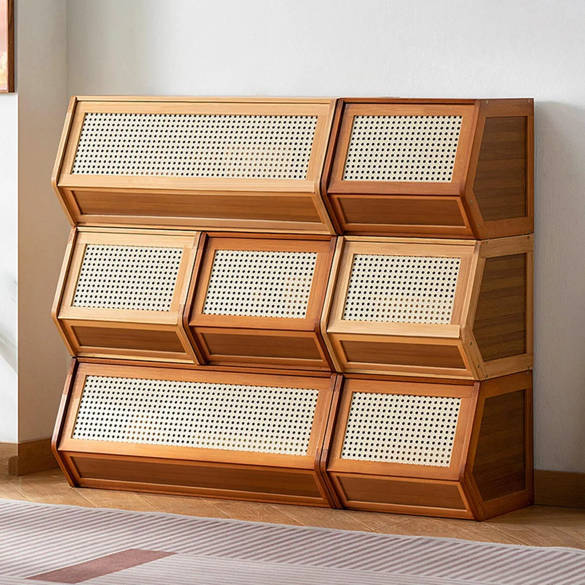 Canasto Apilable de Bambú con Puerta